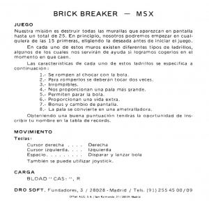 Brick Breaker (1987, MSX, Juliet Software)