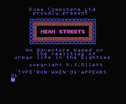 Mean Streets (1984, MSX, K. J. Ollett)