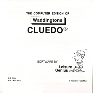 Cluedo (1986, MSX, Leisure Genius)