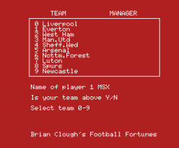 Brian Clough's Football Fortunes (1987, MSX, CDS Software)