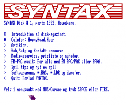 Syntax Disk-MAGASiN #1 (1992, MSX, MSX2, MSX Brugerklubben)