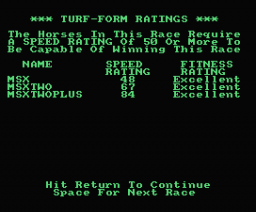 Turf-Form - Beat the Bookie! (1988, MSX, Blue Ribbon Software)