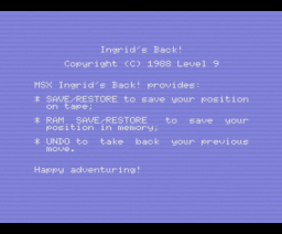 Ingrid's Back! (1988, MSX, Level 9 Computing)