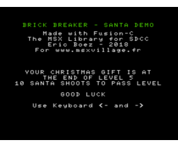Brick Breaker Santa Demo (2018, MSX2, BZ Prod Game Studio)