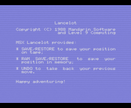 Lancelot (1988, MSX, Level 9 Computing)
